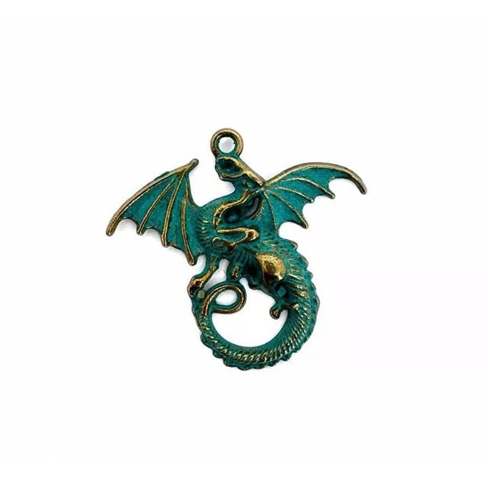 1pc Beads for Jewelry Patina Metal Dragon Pendant #21089